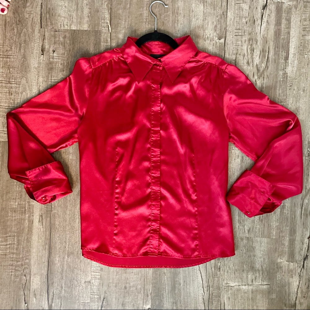 Apostrophe Red Button Up Long Sleeve Blouse